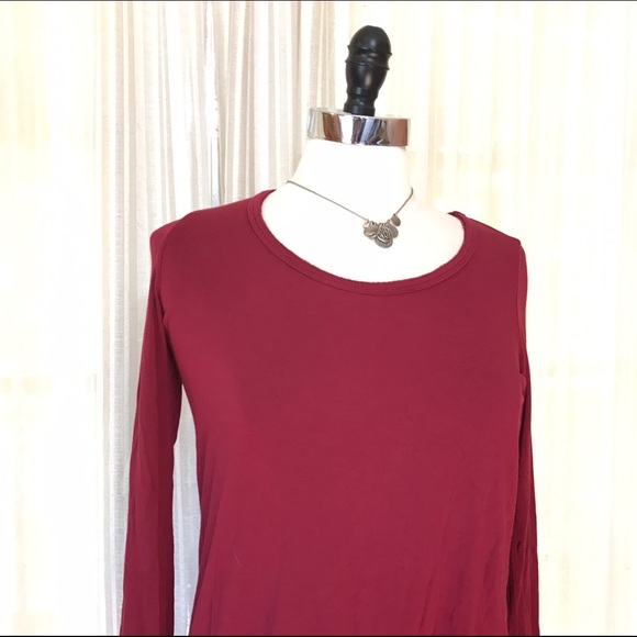 {Bordeaux} Anthropologie Chiffon Hem Knit Top - Picture 2 of 4